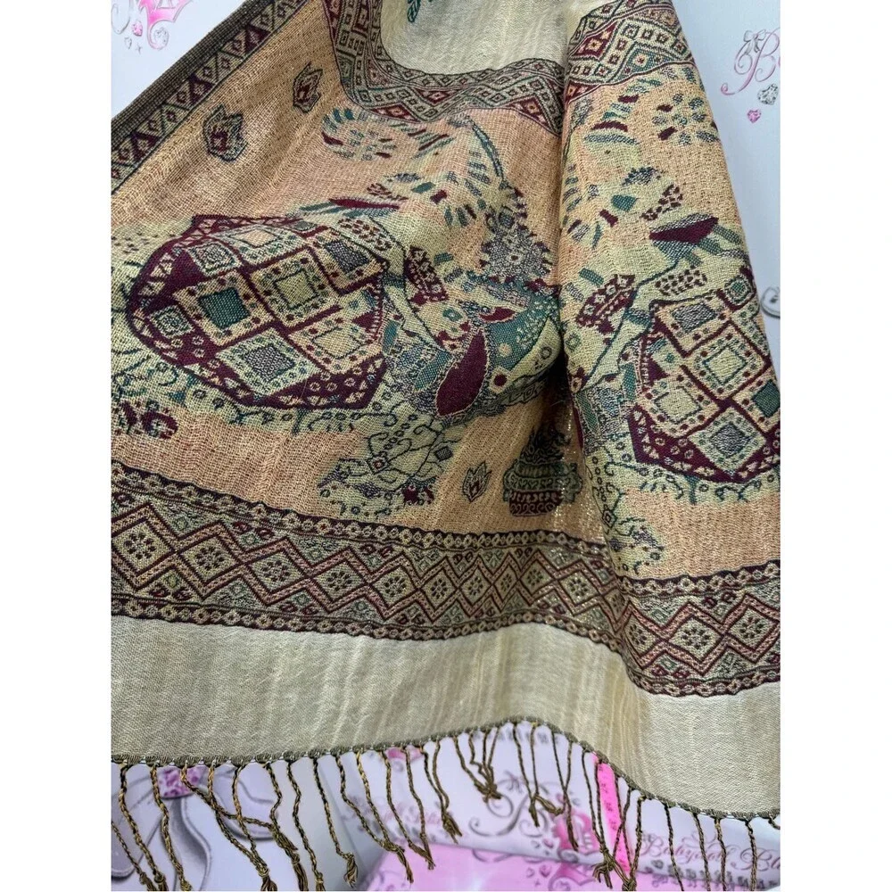 Scarf tassel Teal Elephant Pattern Pashmina Scarf